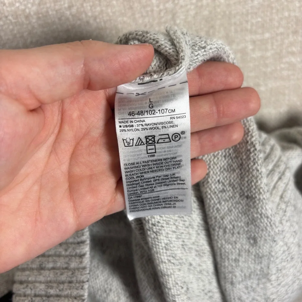 Banana Republic Mens Italian Yarn Wool Linen Full Zip Hooded Sweater Gray Large